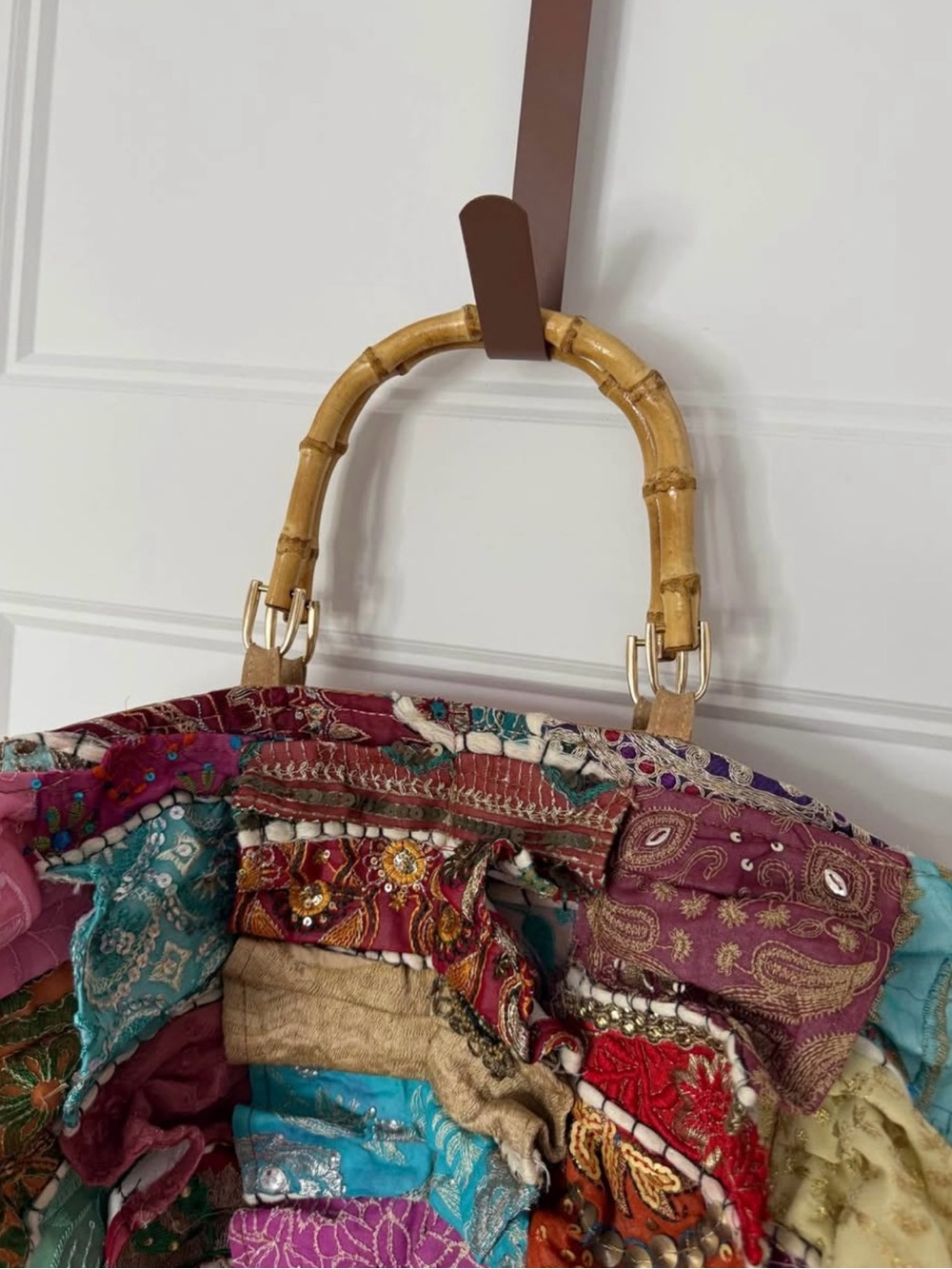 Boho Patchwork Ruffle Tote Bag in Multicolor - Picture 5 of 8